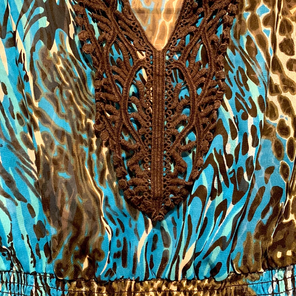 Boho Animal Print Top in Blue - Picture 2 of 4